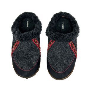 SOREL Grey Wool Slippers Faux Fur Lined Moccasins Comfort Cushioned Women's 10